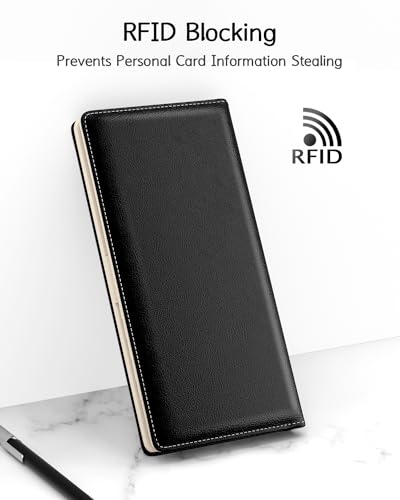 Image of Nipichsha Womens Wallet, RFID Slim Wallets for Women, Thin Ladies Credit Card Holder Purse, Cute Leather Bifold Clutch Billfold with 11 Card Slots & ID Window, Black