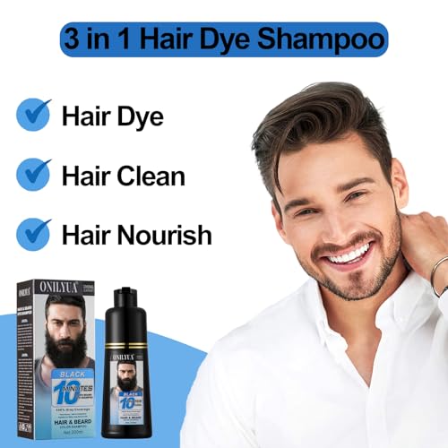 Men's Black Beard Dye, Mustache & Beard Dye For Men, Black Hair Dye for Gray Hair Coverage, 3 in 1 Hair Dye Shampoo, Quick & Easy to Use at Home, Long Lasting Beard Color for Men 200ML (Black) - Image 4