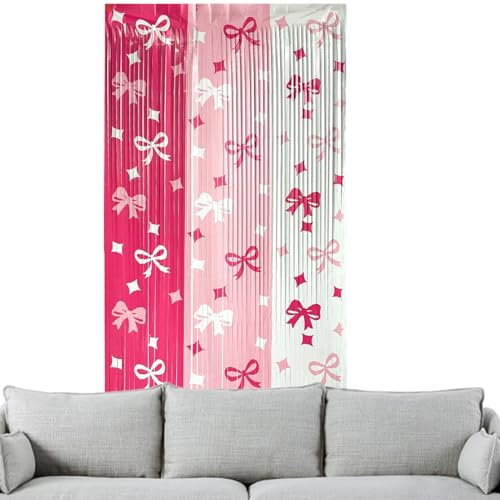 Cortinas con lazos, guirnaldas decorativas brillantes - Fondo fotográfico de fiesta para despedida de soltera, tema de coquette, fiesta, dormitorio, baño, cocina, dormitorio
