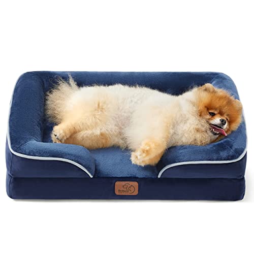 Bedsure Orthopedic Dog Beds for Small Dogs - Washable Small Dog Cat Bed Waterproof, Comfort Pet Couch Sofa with Washable Removable Cover, Pets Bed with Nonskid Bottom, Blue Navy, 24'