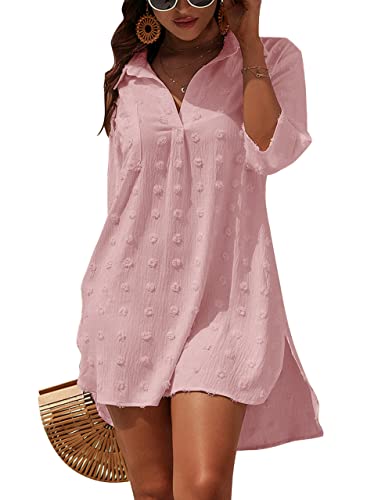 Image of Blooming Jelly Womens Swimsuit Coverups White Chiffon Bikini Swimwear Beach Cover Up Dress Shirt