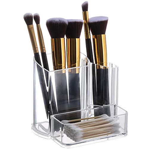 Image of Tbestmax Clear Makeup Brush Holder, 3-Compartment Different Size Cosmetics Organizer Storage