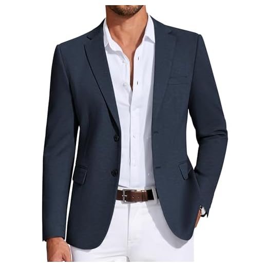 COOFANDY Mens Casual Blazer Knit Sport Coat Lightweight Two Button Suit Jacket Navy Blue, L