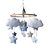 Hot Air Balloon Baby Mobile Boy - Personalized Crib Mobile with Stars and Clouds – Custom Name Baby Boy Gift – Nursery Decor for Boy - Felt Handmade Hanging Mobile