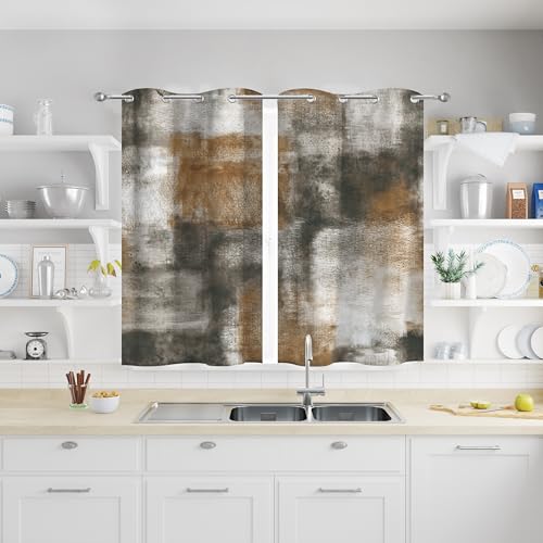 Image of Asuexpect Abstract Kitchen Curtains 2 Panels Abstract Rust Curtain Room Darkening Grommet Window Drapes Modern Decorative Window Treatments, 26x36 Inches, Tan