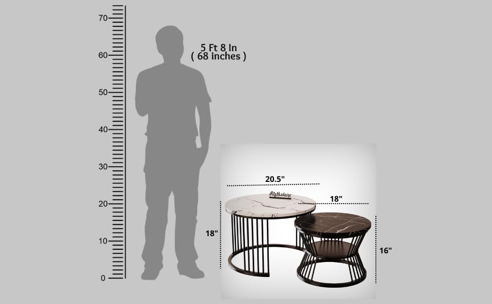 Image of RIZIK Store Iron Frame Handmade 20.5 inch x 20.5 inch Round Coffee Table /Nesting Table /Side Table /Center Table with Engineered Wood Top for Living Room /Drawing Room /Balcony (White Black)