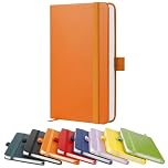 A6 Notebook, Pocket Notebooks 160 Lined Pages Small Leather Journal Notebook Pocket Size for Women Men Work Office School, Hardback A6 Notepad with Pen Holder, 9.5 x 14.5cm-Orange