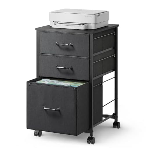 DEVAISE Mobile File Cabinet, Rolling Printer Stand with 3 Drawers, Fabric Vertical Filing Cabinet fits A4 or Letter Size for Home Office, Black