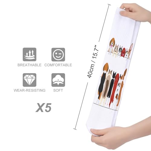 5 Pairs Long Athletic Soft Socks Compression Crew Stockings 15.7x3.9 in2