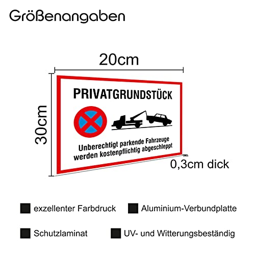 Safety Sign 20 x 30 cm Aluminium Composite Plate for Fence Gate Door Posts Weatherproof Aluminium Sign without Drilling Holes Parking Sign (04 Private Property) - Image 2