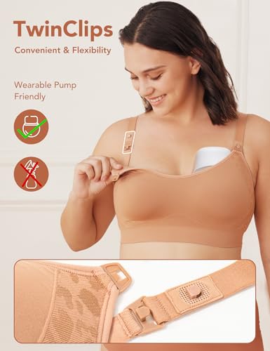 Image of HOFISH Nursing Bras for Breastfeeding, TwinClips Wearable Pump Bra Fixed Pad, Adjustable Support Maternity Bra for Pregnancy