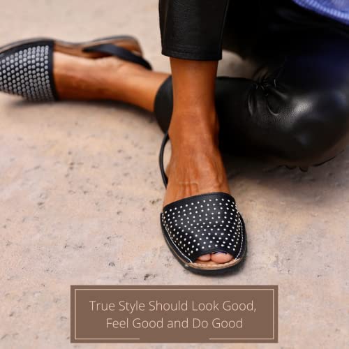 The Spanish Sandal Co Classic Avarcas Women Sandals - Menorquinas Shoes Made With Soft Leather - Menorca, Menorcan, Abarcas, Norkinas Flat Sandals For Women Black/Silver Studs 7 #TOP7