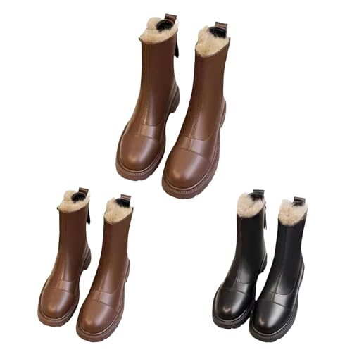 Tjocka ankelstövlar för kvinnor, vattentäta, varma ortopediska stövlar för kvinnor, enfärgad stövel, halkfri stövel, fritidssko, tunna vader, stövlar, plattformsskor, svart, 39 EU