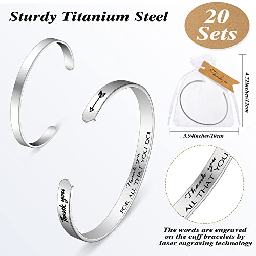 Inbagi 20 Sets Thank You Gift Thank You Bracelet Bulk Stainless Steel Adjustable Bracelet with Tag Organza Bag employee Appreciation Gifts for Women Men Teacher Nurse Student Coworker3