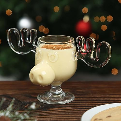 IPUKOTE Christmas Eggnog Moose Mug Single Mug - Acrylic Safer Than Glass-Vacation Movie Moose Mug Acrylic Christmas Clear Eggnog Mug- 8 Oz Glass Mug