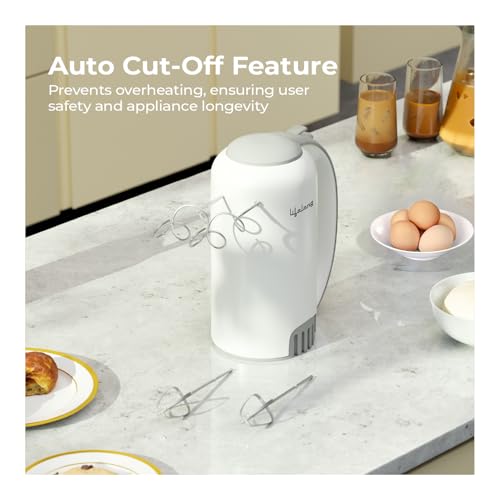 Image of Lifelong 450W Hand Mixer with Beaters & Dough Hooks | 5-Speed Control with Turbo Boost | Low Noise 100% Copper DC Motor | Large Eject Button | Electric Beater for Cake, Dough, Cream & More