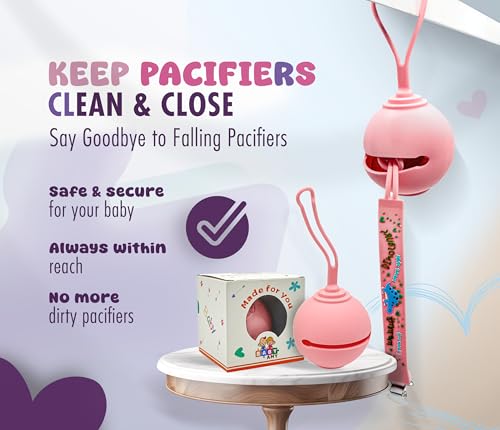 Image of 2-Pack Pacifier Clip Set for Baby Girls - Silicone Pacifier Clips + Holder Case | Keep Pacifier Clean & Within Reach | Perfect for Stroller & Diaper Bag (0-12 Months)