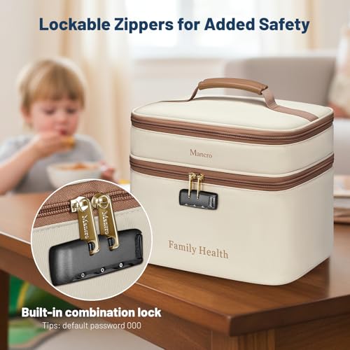 Image of Mancro Lockable Medicine Bag, 2-Layer Pill Bottle Organizer Storage with Adjustable Dividers, Medication Travel Case for Pills, Vitamins & Supplements, Medicine Organizer for Dorm, Home Use and Trips