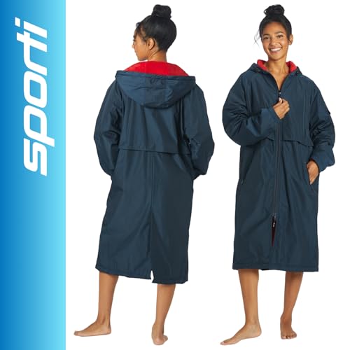 Image of Sporti Unisex Swim Parka with Comfort Plush Fleece Lining, Multi Pocket Zipper - Water Resistant Swim Coats for Women & Men
