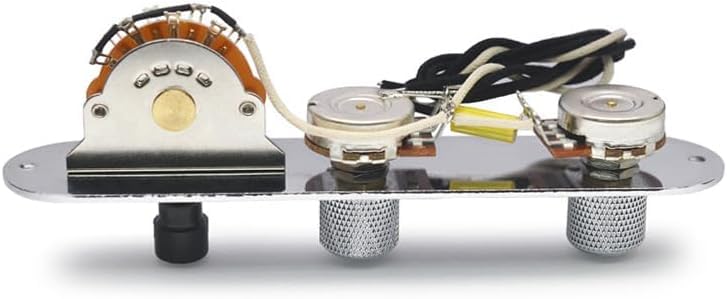 Guitar Control Plate with Wiring Harness for Telecaster Electric Guitar, Chrome Prewired 3-Way Blade Guitar Switch with 500K Brass Shaft Large Potentiometers(Vintage style)