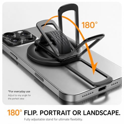 Image of Mizi Magnetic Phone Grip for Mag Safe, Soft Silicone Finger Loop, 180 Adjustable Kickstand, Strong Magnetic Phone Ring Holder, Zinc Alloy Stand for i Phone 18 /17 /16 /15 /14 /13 /12 & Android - Black