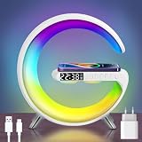 HOUSINN Lámpara de Ambiente Inteligente con Cargador Inalámbrico, 2025 Regulable Lámpara de Música, Reloj Despertador LED, Control de App, Luz Ambiental para Trabajo Hogar Dormitorio Oficina