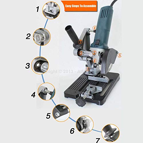 KATSU Trennständer für Winkelschleifer - Ø 100mm bis 125mm Hochleistungs Gusseisenbasis Elektroschleifer Ständer Schelle mit 11 Holz- und Stahl-Trennscheiben 105422