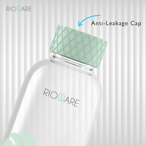 Image of Rioware Purifa Pro Borosilicate Glass Water Bottle With Silicon Sleeve (750Ml) | Airtight Lid | Leak Proof | Silicon Cap | Fridge Water Bottles For Home, Office & Gym -Pack Of 02, Blue&Green
