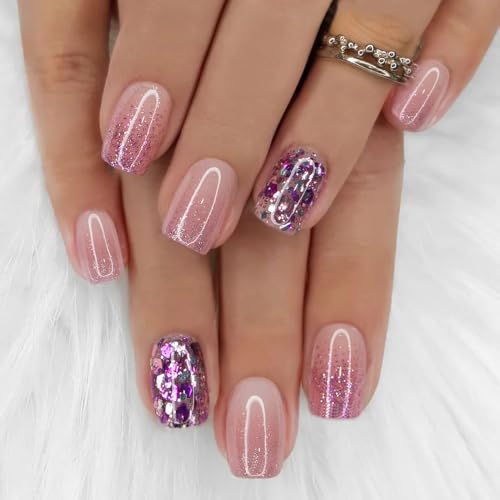 CurvLife Medium Press on Nails Square Multicolor 30PCS Reusable Acrylic Fake Nail Tips Design Stick On Nails Glue On For Women
