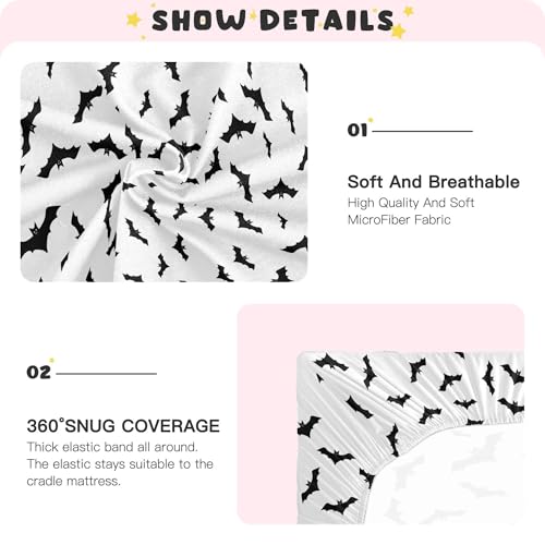 Image of Bats Halloween Crib Sheets Soft Breathable Fitted Baby Crib Sheets Mattress Cover for Girl Boys, 52 inch inch x 28 inch inch x 9 inch inch, M01C22009