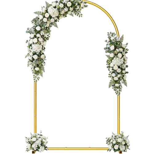 7.2FT Metal Wedding Arch Backdrop Stand Stable Balloon Arch Frame for Wedding Ceremony Birthday Party Baby Shower Graduation Anniversary Floral Decoration Gold