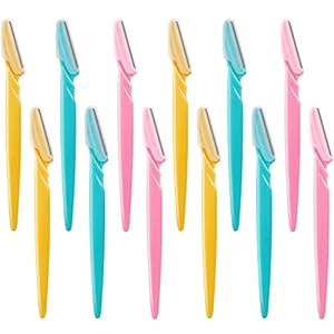 12 Pieces Eyebrow Razor Shaper Shavers Trimmers for Women and Men Face Hair Removers (Pink, Yellow, Blue)