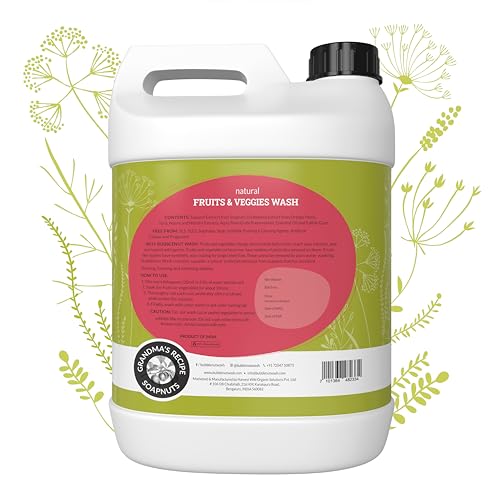 Image of BubbleNut Wash- Natural & Organic Fruits and Vegetables Wash Liquid, Herbal -Soapnuts,Tulsi,Neem Sanitizer, Cleaner for Fruits & Veggies (5 Lits)