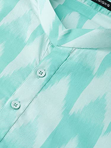 See Designs Men's Cotton Regular Fit Printed Straight Kurta (Turquoise Blue_L)
