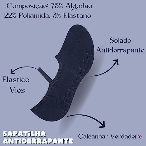 Kit 3X Pares Meia Sapatilha Pilates Antiderrapante Tam 34 a 39 - Selene (Abstrato/Mescla Listra/Mari