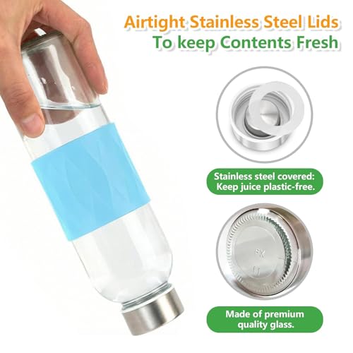 Image of Zukro Glass Water Bottles with Lids & Silicone Grip Sleeve 18 oz, 10 Pack Reusable 100% Leak Proof Juice Bottles With Stainless Steel Cap for Juicing, Smoothie Drinking Jar, Fridge & Dishwasher Safe