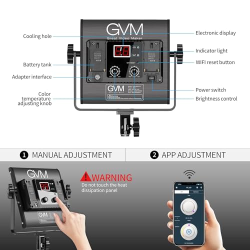 GVM 2 Pack LED Video Lighting Kits with APP Control, Bi-Color Variable 2300K~6800K with Digital Display Brightness of 10~100% for Video Photography, CRI97+ TLCI97 Led Video Light Panel +Barndoor