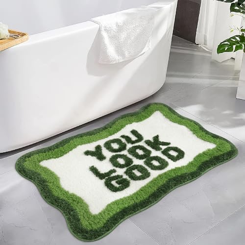 Image of HAOCOO Green Irregular Shaped Soft Non Slip Absorbent Washable Bath Mat for Bathroom, Sink, Tub, Shower