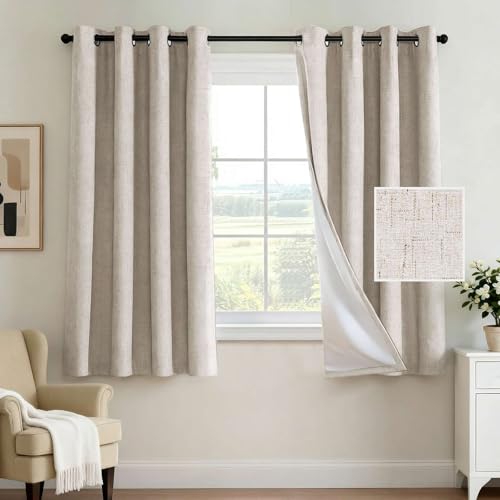Image of H.VERSAILTEX 100% Blackout Curtains for Bedroom 63 Inches Long Grommet Linen Face Full Light Blocking Curtain Drapes for Living Room Thermal Linen Look Curtains 2 Panels Set, 52 inch W x 63 inch L, Natural