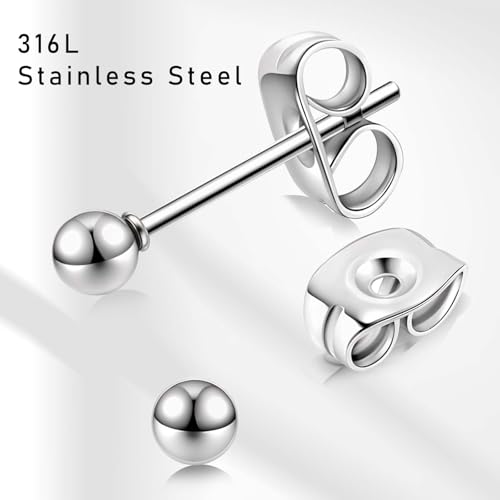 Stainless Steel Stud Earrings for Women & Men 15 Pairs Earrings Tiny Stud Earring Simple Polished Ball Studs Jewelry3