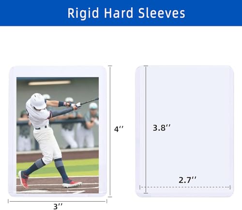 Image of 100 Pack Card Sleeves Hard Plastic, Arjiekwei 3 inchX 4 inch Baseball Cards Protectors Plastic, Premium Card Holder for Trading Sports Baseball Football Game Cards (100 Hard)