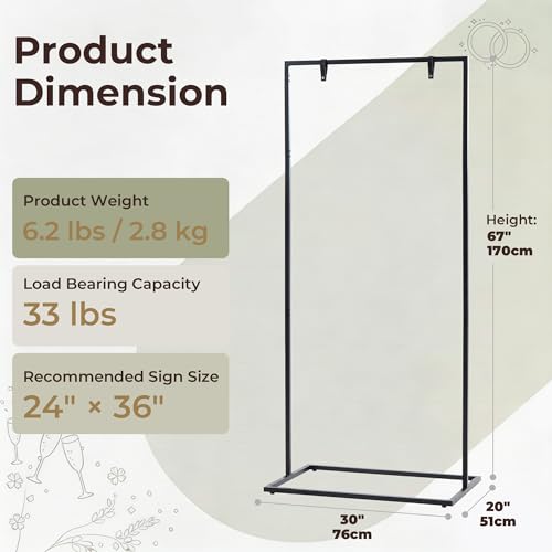 WEDORA Wedding Welcome Sign Stand, 67" (170 cm) Tall Height - Black Metal Sign Holder with 6 Leather Straps, Easel Stand for Seating Charts & Event Décor by WEDORA - Used condition - Image 2