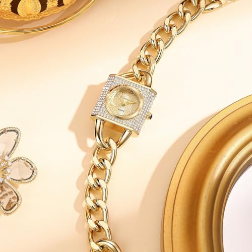 Image of Giordano Analog Quartz Watch for Women with Textured Square Dial, Crystal Studded Bezel, Blue Crown, Stainless Steel Strap - GZ-60160
