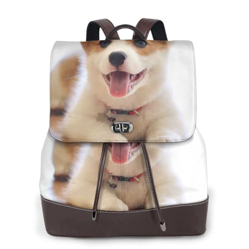 Sac à dos campus et voyage motif Corgi en cuir noir