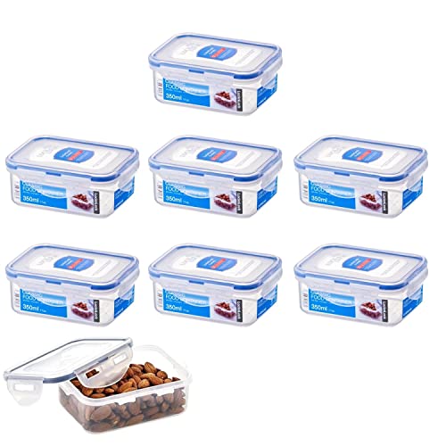 Kit Jogo 7 potes hermético tampa travas retangular porta papinha bebê sem BPA freezer micro ondas Lock&Lock 350mL