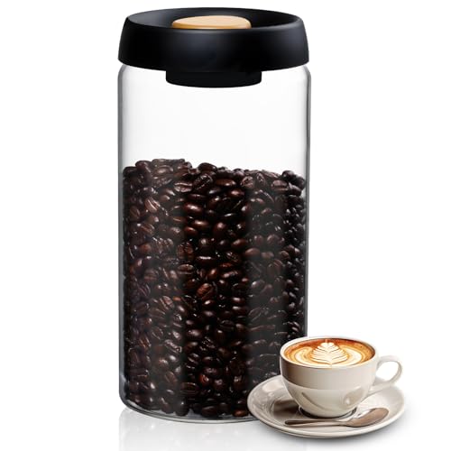 Adiwo 1800ML Transparent Airtight Coffee Canister, Clear Borosilicate Glass Coffee Canister with One-Way CO2 Valve, Coffee Bean Storage Container, Wide Mouth Kitchen Container for Tea, Nuts, Grain