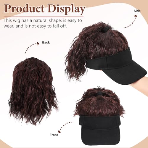 Gorras con pelo largo rizado para mujer y coleta alta ajustable 3