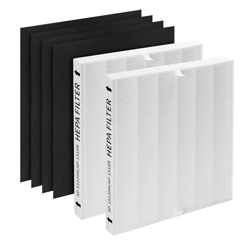 Image of 2-Pack AP-1512HH Replacement Filter, Compatible with Coway AP-1512HH Mighty and Airmega 200M Air Purifiers, Part# 3304899, with 4 Extra Carbon Filters