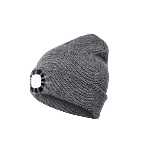 INHDBOX LED Mütze Kappe, Strickmütze mit USB Nachladbare Licht, Beleuchtung und blinkende Warnungs-Arten 8 LED, einfache Installation Vorne Hinten Scheinwerfer-Mütze, Winterwärmer-Strickkappe