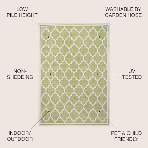 Image of JONATHAN Y Moroccan Trellis Indoor Outdoor Area Rug 8X10 Green /Cream, Trebol Textured Weave for Backyard, Patio, Porch, Easy-Cleaning, High Traffic, Pet-Friendly, Non-Shedding (SMB109G-8)